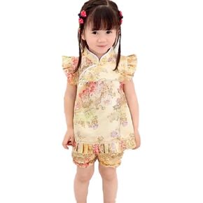 SZCQ Little Girl Chinese Qipao Dress Suit Traditional Cheongsam Top + Pant Baby Girls New Year Costumes