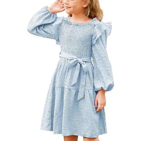 GRACE KARIN Girls Long Sleeve Ruffle Dress Fall Tiered Sparkle Swing Winter Party Dress for Girls Size 5-12