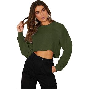 Kyerivs Casual Crop Sweatshirt for Women Crewneck Cropped Shirts Workout Long Sleeve Crop Tops in Saudi Arabia