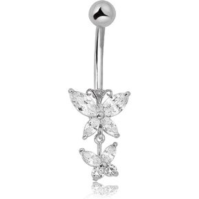 AVORA 10K Gold Simulated Diamond CZ Double Butterfly Belly Button Ring Body Jewelry (14 Gauge) in Saudi Arabia