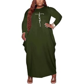فستان Fooullaide نسائي طويل الحجم مقاس كبير مطبوع فضفاض كبير الحجم وأكمام طويلة تي شيرت فضفاض كاجوال فساتين تونيك مع جيب in Saudi Arabia