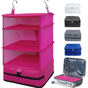 Lilyfantasy Portable Hanging Travel Shelves Bag, Travel Packing Cube Organizer, Large Capacity Carry-On Closet, Foldable Suitcase Storage with 4 Compartments (Black)