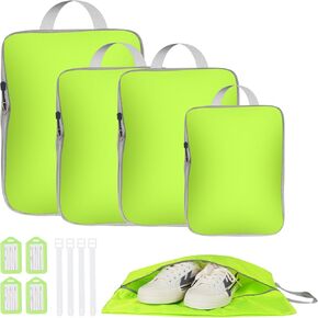 5 مجموعات من مكعبات التعبئة المضغوطة للسفر، مكعبات تنظيم السفر مع حقيبة أحذية قابلة للتوسيع، مجموعة حقائب تنظيم التعبئة مع 4 بطاقات أمتعة وإكسسوارات السفر in Kuwait