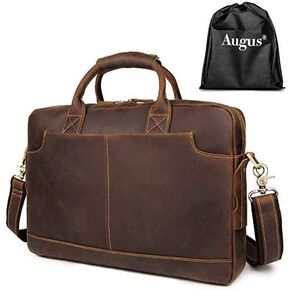 Augus Vintage Leather Briefcase for Men 15.6 Inch Laptop Computer Bag Retro Messenger Crossbody Shoulder Bag | Vintage Leather in Saudi Arabia
