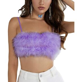 Women Rave Festival Feather Crop Tops Faux Fur Spaghetti Straps Tube Top for Concert Club Party in Kuwait