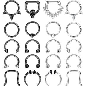Fansilver 16 قطعة 16 جرام حلقات حاجز من الفولاذ الجراحي مجوهرات حدوة الحصان تشيكوسلوفاكيا حلقة الأنف هوب الغضروف الحلزون Daith Tragus حلق الفرس الحاجز الدائري محارة ثقب المجوهرات للنساء والرجال in Kuwait