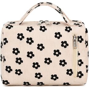Bluboon Makeup Bag Zipper Pouch Travel Portable Cosmetic Bag Organizer for Women and Girls(Strawberry Corduroy beige)