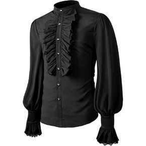 UBOOCSR Mens Ruffle Blouse Medieval Renaissance Gothic Steampunk Victorian Regency Aristocrat Shirts Top
