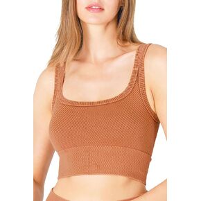 NIKIBIKI Women Seamless Vintage Chevron Ribbed Crop Top, Made in U.S.A, One Size