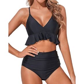 Tempt Me Women Two Piece Swimsuits High Waisted Bikini Set Ruffle Flounce Tummy Control Bottoms Bathing Suit