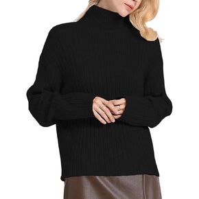 سترة تاباتا ذات الياقة المدورة للنساء، سترة مضلعة عالية الرقبة، فضفاضة غير رسمية، خفيفة الوزن، وأكمام طويلة، سترات متماسكة in Kuwait