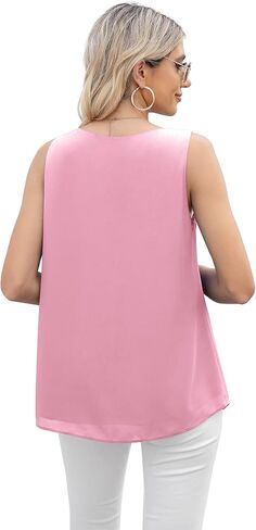 Jouica Women's Summer Sleeveless Chiffon Blouse Business Casual Tank Flowy Tops for Women in Kuwait