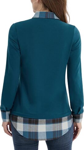 بلوزة نسائية DJT ذات ياقة منقوشة متباينة 2 في 1 in Kuwait