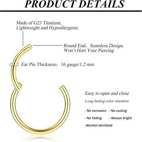 MILACOLATO 5 قطع G23 حلقات الأنف من التيتانيوم الأطواق 20 جرام 18 جرام 16 جرام حلقات ثقب الجسم للحاجز الغضروف دايث روك الشفاه الزنمة الحلزون محارة الأذن فص الأذن أقراط هيبوالرجينيك ثقب الأنف مجوهرات النساء الرجال in Kuwait