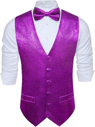 Barry.Wang Mens Shiny Vest V-neck Silm Fit Suit Waistcoat Bowtie Set Party Prom Tuxedo in Saudi Arabia