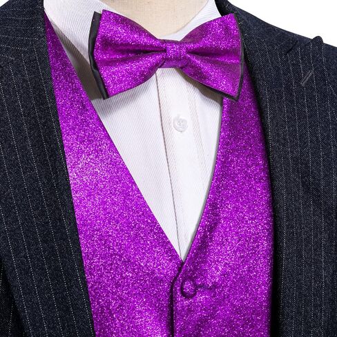 Barry.Wang Mens Shiny Vest V-neck Silm Fit Suit Waistcoat Bowtie Set Party Prom Tuxedo in Saudi Arabia