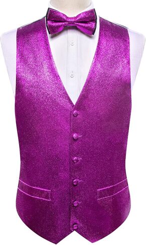 Barry.Wang Mens Shiny Vest V-neck Silm Fit Suit Waistcoat Bowtie Set Party Prom Tuxedo in Saudi Arabia