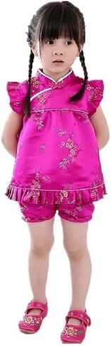 SZCQ Little Girl Chinese Qipao Dress Suit Traditional Cheongsam Top + Pant Baby Girls New Year Costumes in Kuwait
