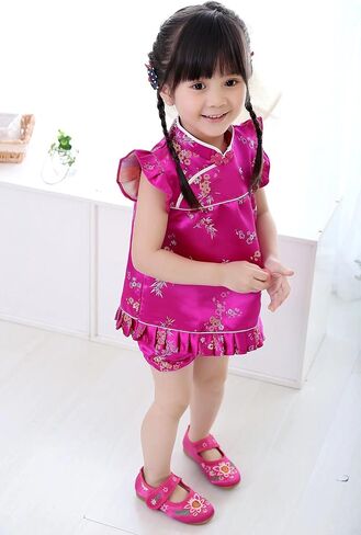 SZCQ Little Girl Chinese Qipao Dress Suit Traditional Cheongsam Top + Pant Baby Girls New Year Costumes in Kuwait