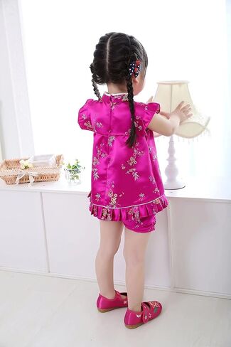 SZCQ Little Girl Chinese Qipao Dress Suit Traditional Cheongsam Top + Pant Baby Girls New Year Costumes in Kuwait