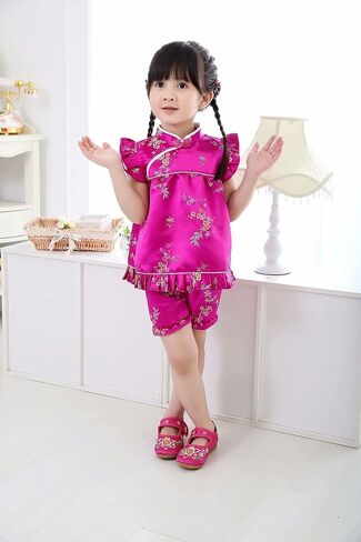 SZCQ Little Girl Chinese Qipao Dress Suit Traditional Cheongsam Top + Pant Baby Girls New Year Costumes in Kuwait