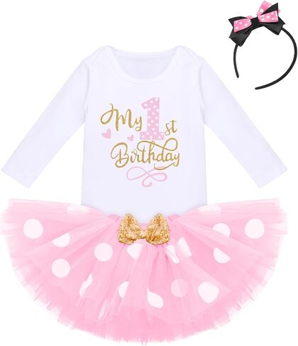 IBTOM CASTLE 1st/2nd عيد ميلاد كعكة سحق الزي فتاة رومبير + منقطة تول توتو فستان + عقال 3 قطعة مجموعة الملابس in Kuwait