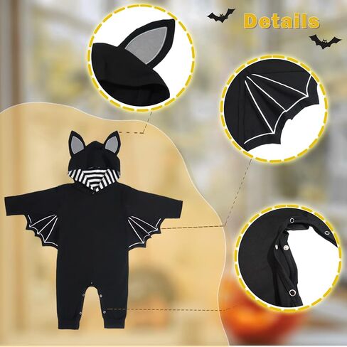 Baby Bat Costume My 1st Halloween Outfit Pumpkin Newborn Baby Boy Costume Black Bat Bodysuit Long Sleeve Romper With Hats in Kuwait