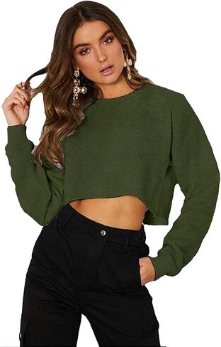 Kyerivs Casual Crop Sweatshirt for Women Crewneck Cropped Shirts Workout Long Sleeve Crop Tops in Kuwait