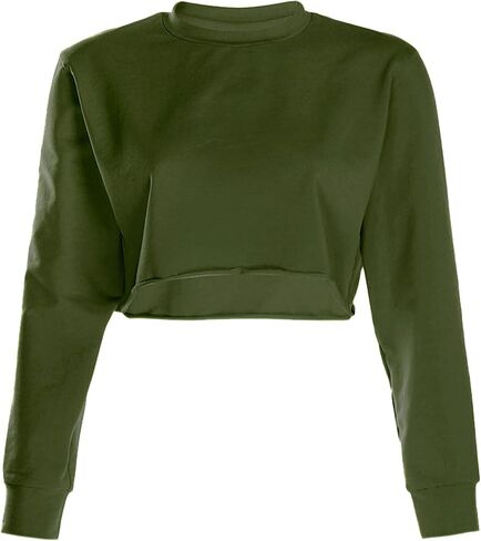 Kyerivs Casual Crop Sweatshirt for Women Crewneck Cropped Shirts Workout Long Sleeve Crop Tops in Kuwait