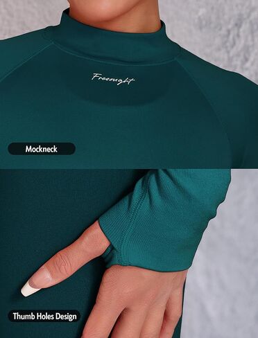FRESOUGHT Long Sleeve Workout Crop Tops for Women, Seamless Athletic Activewear Shirts Gym Yoga Running Mock Neck Tops in Kuwait