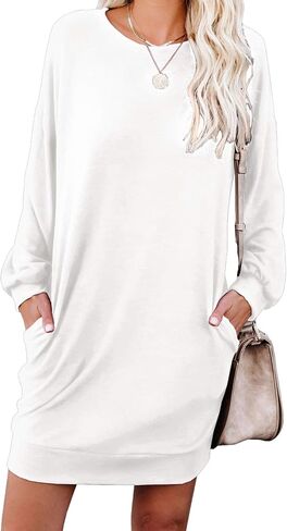PrinStory Women's Casual Sweater Dresses Fall Winter Crewneck Loose Fit Pullover Tunic Dress with Side Pockets for Work S-4XL in Kuwait