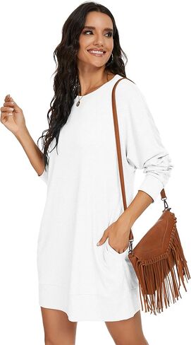 PrinStory Women's Casual Sweater Dresses Fall Winter Crewneck Loose Fit Pullover Tunic Dress with Side Pockets for Work S-4XL in Kuwait