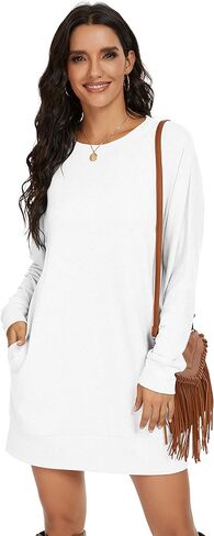 PrinStory Women's Casual Sweater Dresses Fall Winter Crewneck Loose Fit Pullover Tunic Dress with Side Pockets for Work S-4XL in Kuwait