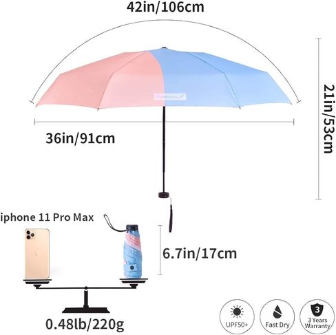 RUMBRELLA Mini Umbrella, Teflon Purse Umbrella with 99% UV Protection Travel Umbrella in Kuwait