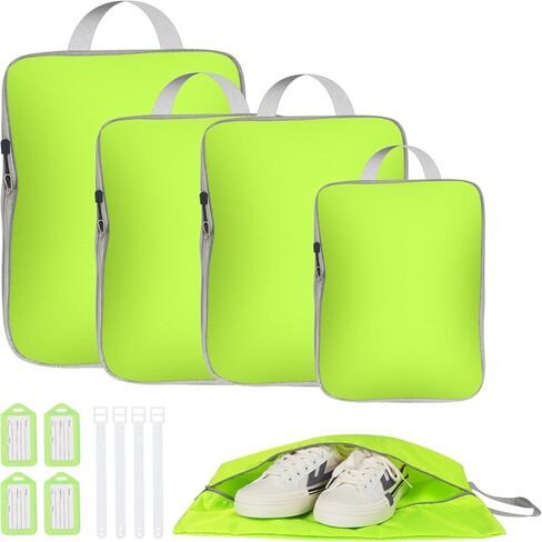 5 مجموعات من مكعبات التعبئة المضغوطة للسفر، مكعبات تنظيم السفر مع حقيبة أحذية قابلة للتوسيع، مجموعة حقائب تنظيم التعبئة مع 4 بطاقات أمتعة وإكسسوارات السفر in Kuwait