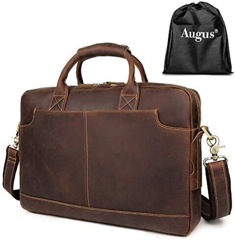 Augus Vintage Leather Briefcase for Men 15.6 Inch Laptop Computer Bag Retro Messenger Crossbody Shoulder Bag | Vintage Leather in Kuwait