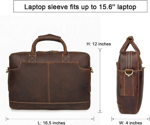 Augus Vintage Leather Briefcase for Men 15.6 Inch Laptop Computer Bag Retro Messenger Crossbody Shoulder Bag | Vintage Leather in Kuwait