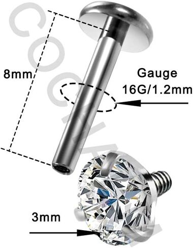 COCHARM G23 أقراط هيليكس من التيتانيوم 16 جرام أقراط غضروف فولاذية جراحية مسطحة الظهر مسمار لابريت حلقات الشفاه الملولبة داخليًا 2 مم/3 مم/4 مم أقراط محارة ماسية لا تسبب الحساسية in Saudi Arabia