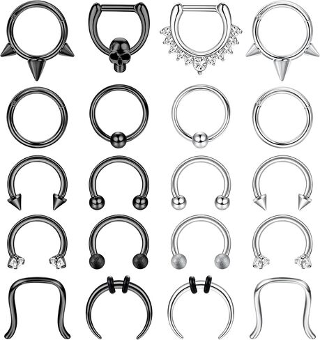 Fansilver 16 قطعة 16 جرام حلقات حاجز من الفولاذ الجراحي مجوهرات حدوة الحصان تشيكوسلوفاكيا حلقة الأنف هوب الغضروف الحلزون Daith Tragus حلق الفرس الحاجز الدائري محارة ثقب المجوهرات للنساء والرجال in Kuwait