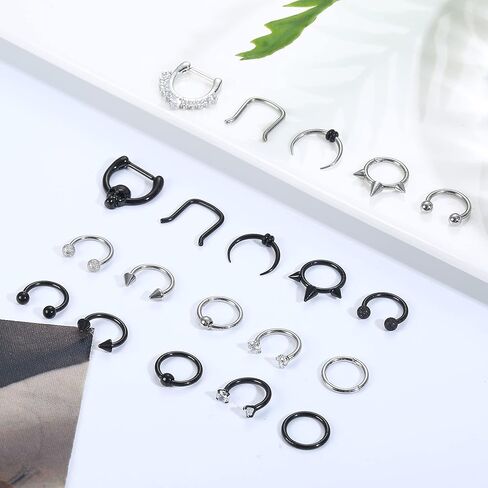 Fansilver 16 قطعة 16 جرام حلقات حاجز من الفولاذ الجراحي مجوهرات حدوة الحصان تشيكوسلوفاكيا حلقة الأنف هوب الغضروف الحلزون Daith Tragus حلق الفرس الحاجز الدائري محارة ثقب المجوهرات للنساء والرجال in Kuwait