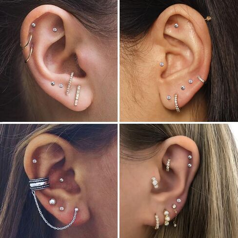 FIBO STEEL 12 Pairs 20G Cartilage Earrings Stud for Women Men Stainless Steel Tiny 2mm & 3-8mm Studs CZ Round Ball Flatback Earring Set in Kuwait