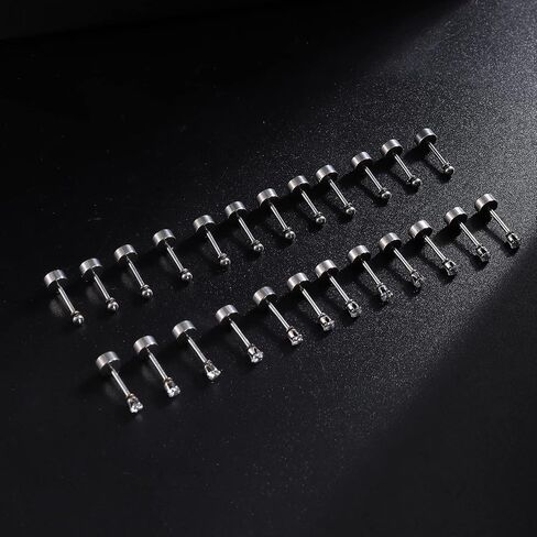 FIBO STEEL 12 Pairs 20G Cartilage Earrings Stud for Women Men Stainless Steel Tiny 2mm & 3-8mm Studs CZ Round Ball Flatback Earring Set in Kuwait