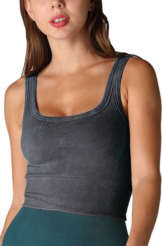 NIKIBIKI Women Seamless Vintage Chevron Ribbed Crop Top, Made in U.S.A, One Size in Kuwait