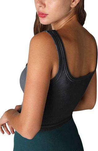 NIKIBIKI Women Seamless Vintage Chevron Ribbed Crop Top, Made in U.S.A, One Size in Kuwait