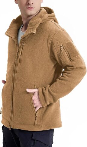 NAVEKULL Men's Tactical Fleece Jacket Hooded Winter Warm Full-Zip Hiking Outdoor Jacket Multi-Pockets in Saudi Arabia