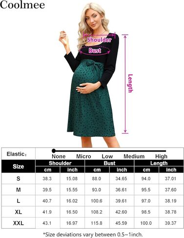 Coolmee Maternity Dress Square Neck Ribbed Floral Sweater A-Line Fall Boho High Waist 2-in-1 Dress with Belt in Kuwait