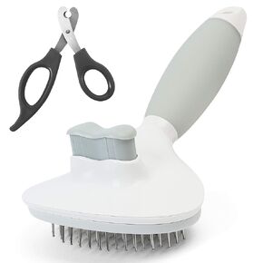 PrimePets Dog Cat Brush and Nail Clipper, Self-Cleaning Slicker Brush for Shedding and Grooming, Remove Mats, Loose Undercoat or Tangled Hair, for Short or Long Hair Pets in Kuwait