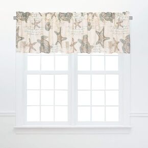 C&F Home Amber Sands Valance مجموعة من 2 ستائر قطنية بحرية ساحلية للحياة البحرية والشاطئ لنافذة المعيشة وتناول الطعام والحمام والمطبخ مجموعة من 2 بيج in Kuwait