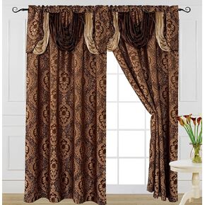 مجموعة ستائر VENICE COLLECTIONS Lana ستارة جاكار فاخرة مع ستارة شلال مرفقة مقاس 54 × 84 بوصة بني (لوحة واحدة)