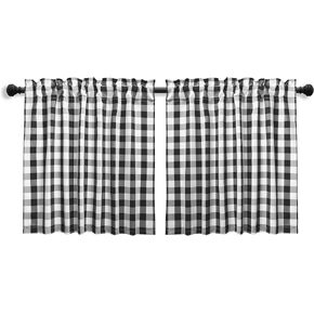 Aiking 2 Panels of 56" x 14" Picnic Plaid Rod Pocket Window Curtain Valances, Polyester, Navy and White in Kuwait